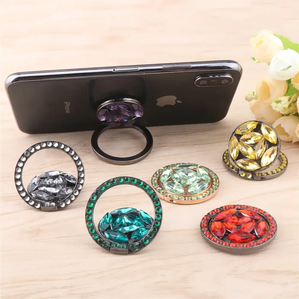 Color: Green - Universal Luxury Bling Diamond Phone Holder Foldable Portable Lazy Bracket Smartphone Finger Ring Stand Cartoon For iPhone11 XS