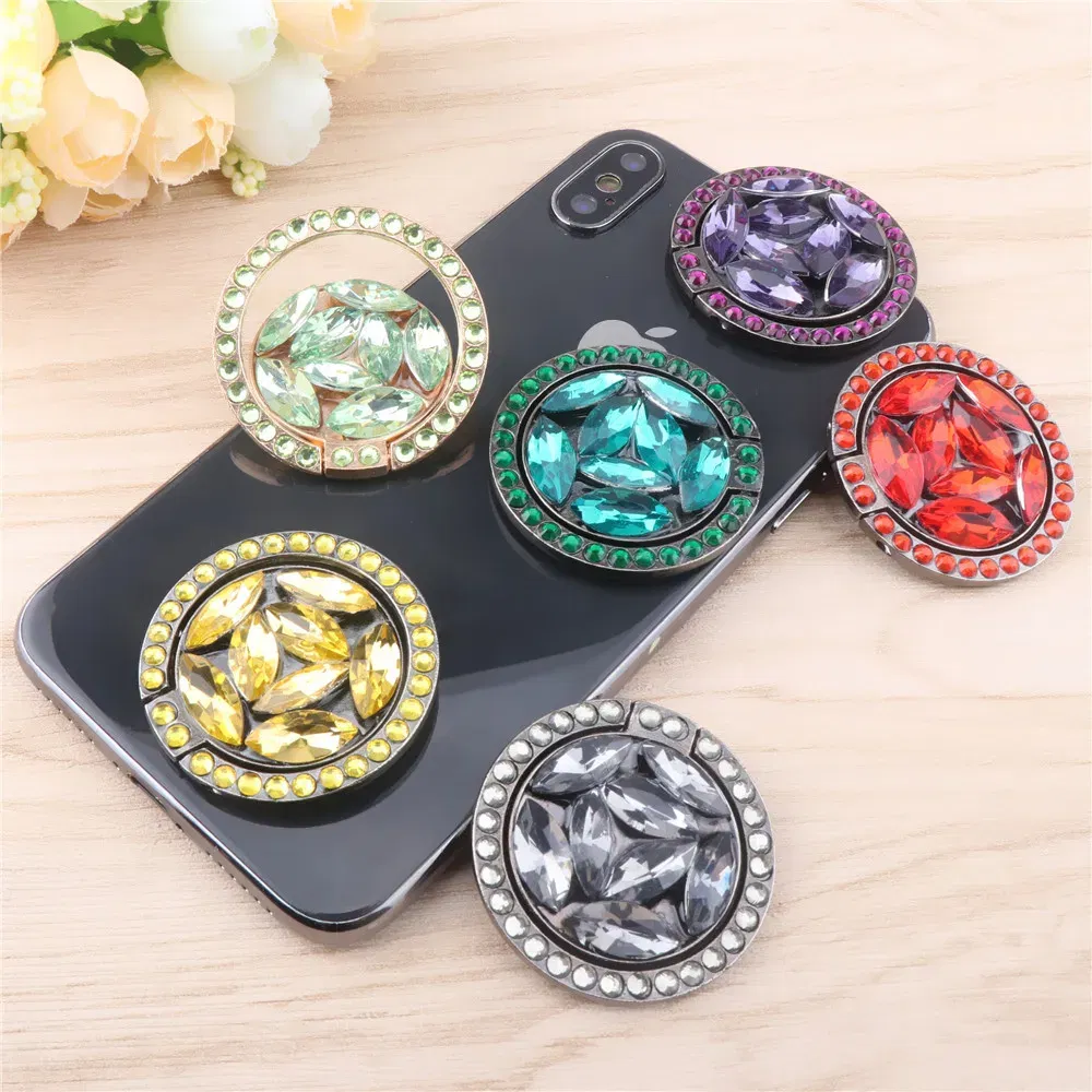 Color: Green - Universal Luxury Bling Diamond Phone Holder Foldable Portable Lazy Bracket Smartphone Finger Ring Stand Cartoon For iPhone11 XS