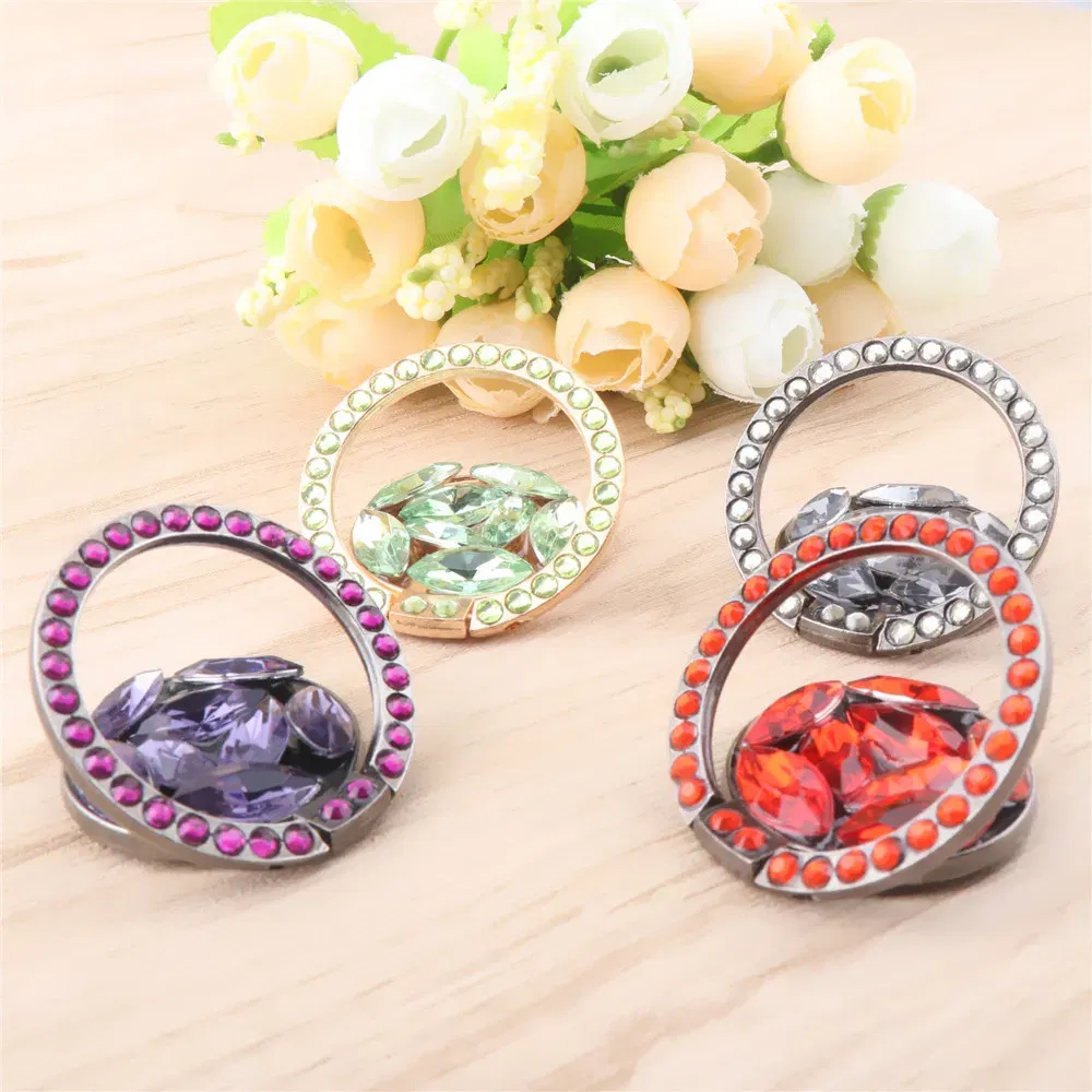Color: Green - Universal Luxury Bling Diamond Phone Holder Foldable Portable Lazy Bracket Smartphone Finger Ring Stand Cartoon For iPhone11 XS