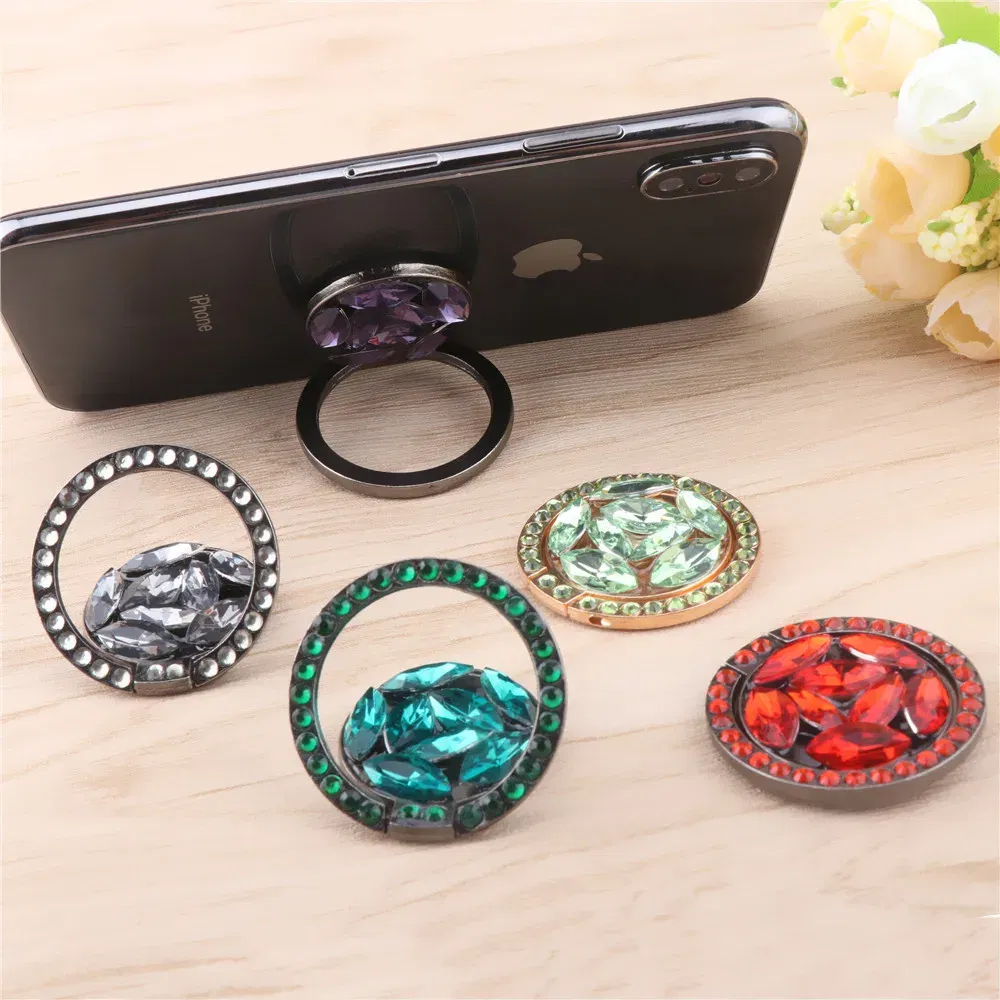 Color: Green - Universal Luxury Bling Diamond Phone Holder Foldable Portable Lazy Bracket Smartphone Finger Ring Stand Cartoon For iPhone11 XS