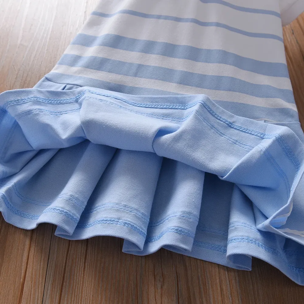 Color: Pink, Kid Size: 5 - Girls' Fashion Polo Dress with Stripes Kids Elegant Puffed Sleeves Clothes Baby Girls Summer Dresses