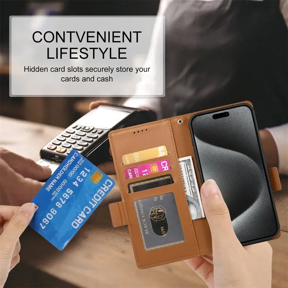 Color: Red, Material: Neoprene - PU Leather Flip Phone Case For iPhone 16 15 Pro Max 16E 14 13 1211 XS Max XR X 8 7 Plus SE KickStand Cards Solt Wallet Cover