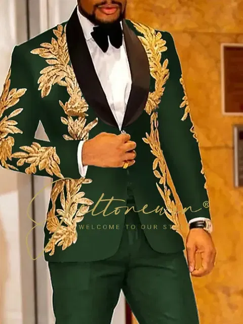 Color: MULTI, Size: S - Luxury Groom Wedding Tuxedos Gold Sequins Appliques Black Men Suits Slim Fit Costume Homme Marriage Prom Suits