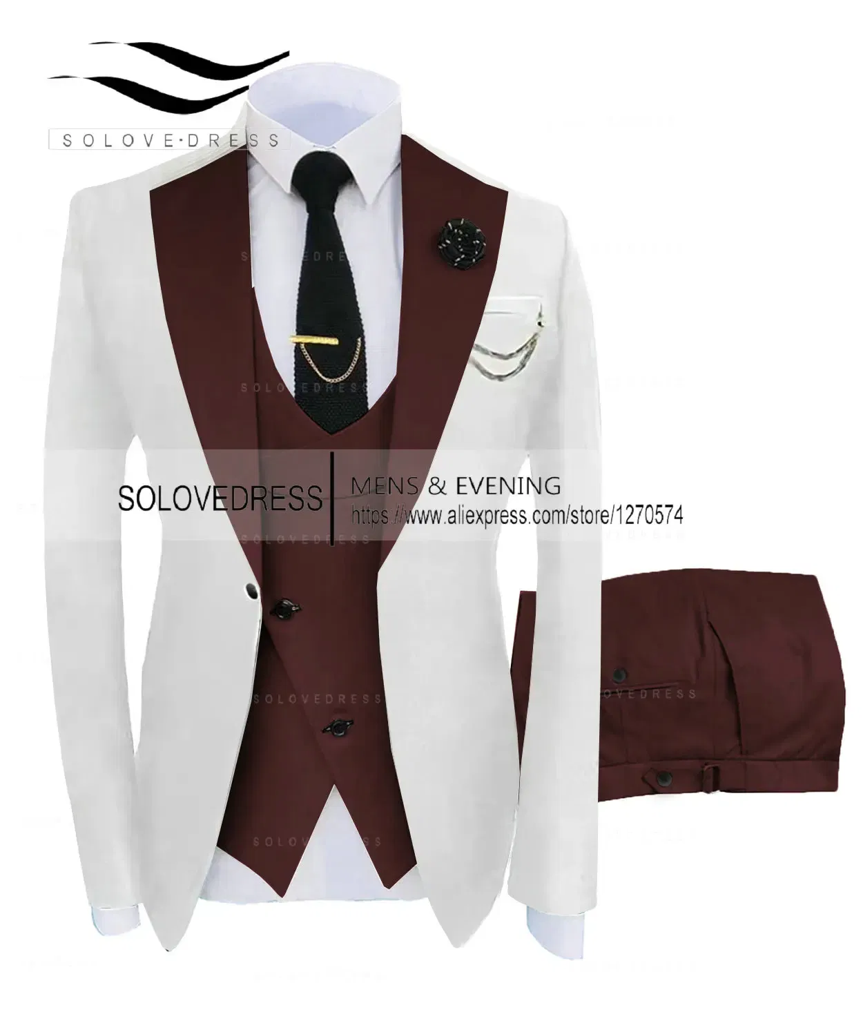 Color: Brown, Size: S - ( Jacket + Vest + Pants )Suits for Mens 2024 Casual Business Suit High-end Social Formal Suit 3 Pcs Set Groom Wedding Men