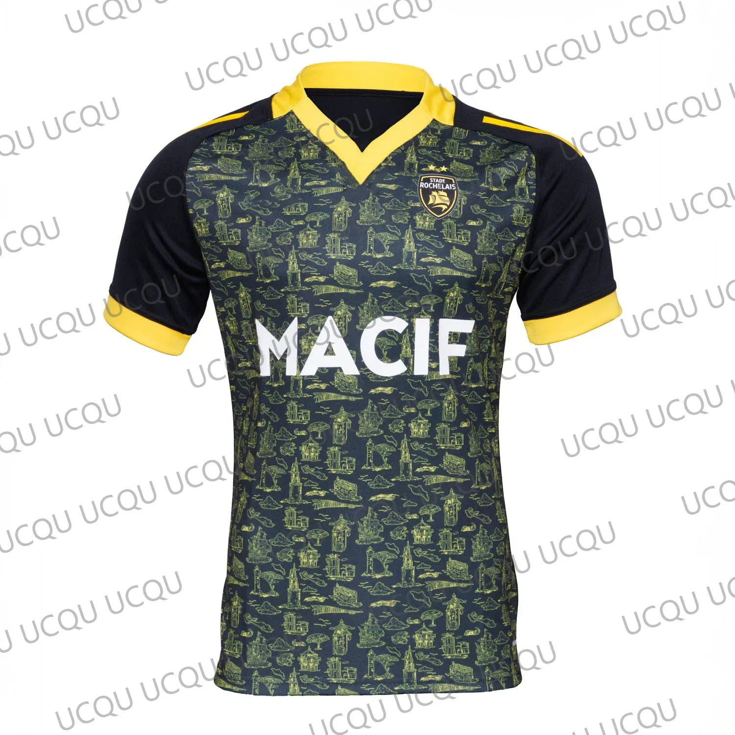 Color: Blue, Kid Size: 14 - 2025 New Arriavl France Rugly Jersey 24-25 Game Jersey Oversized Stade Rochelais Football Short Sleeve Tops