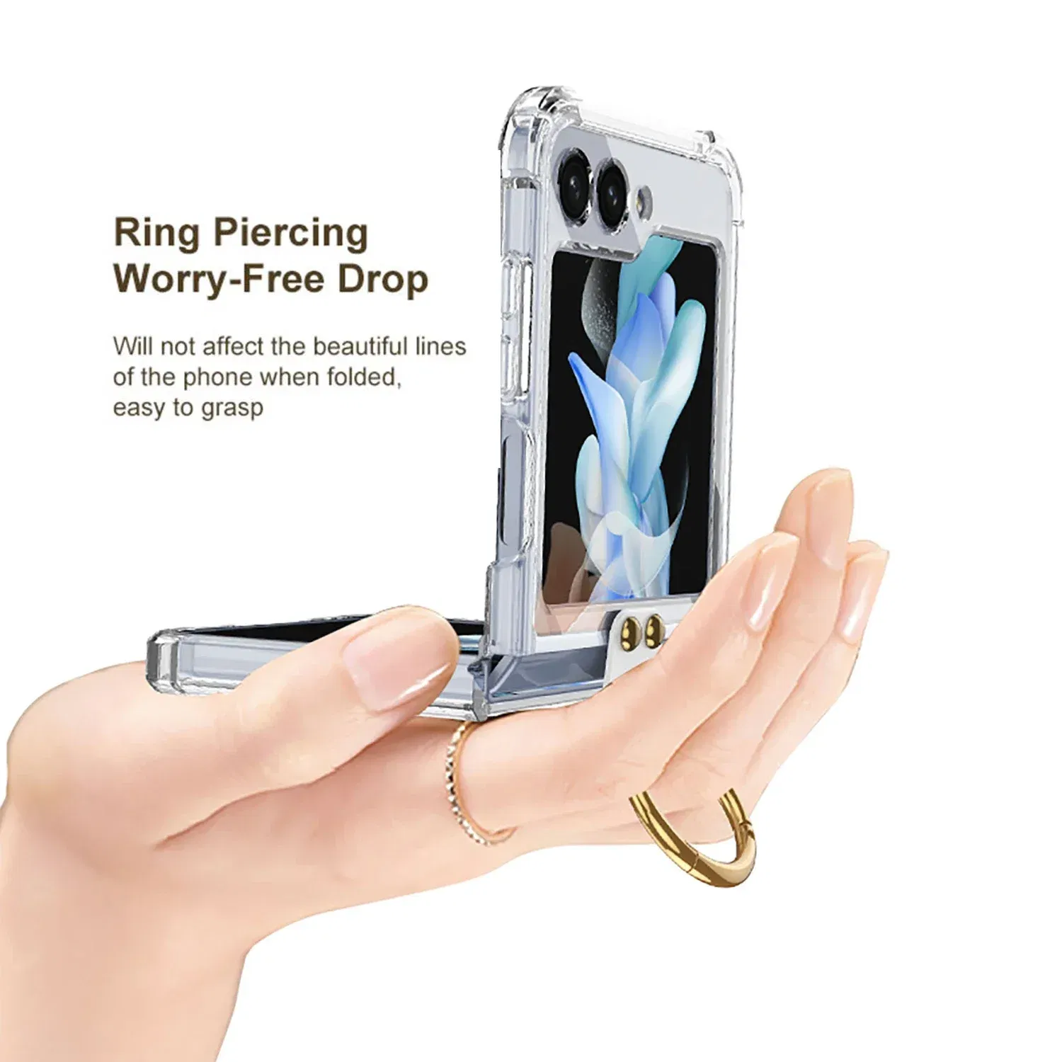 Material: Aluminum, Color: Beige - Transparent Electroplated Airbag Ring Phone Case for Samsung Galaxy Z Flip 5 4 3 5G Flip5 Flip4 Flip3 5G Stand Shockproof Cover