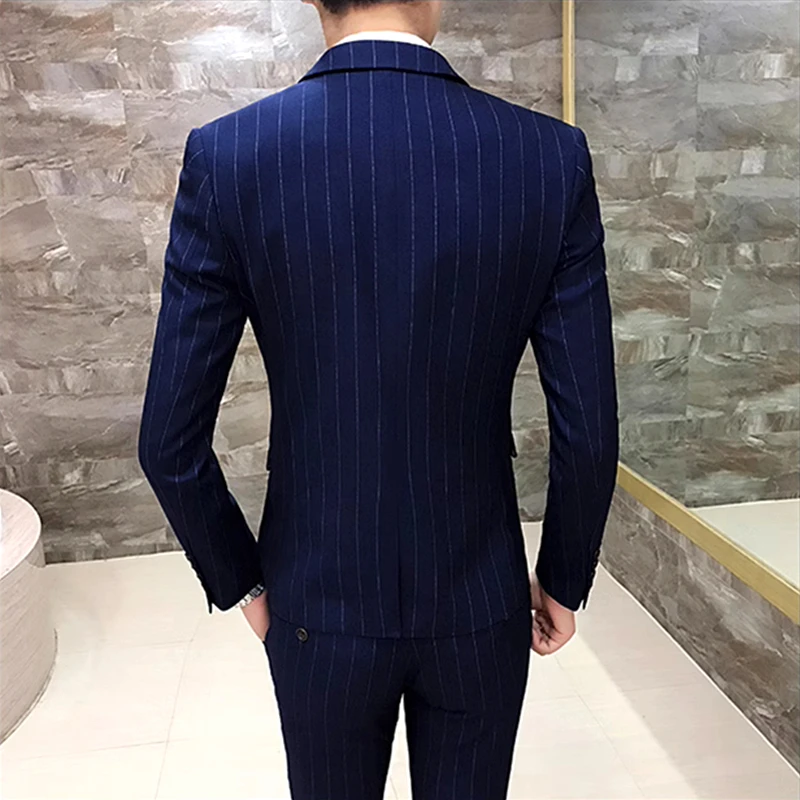 Color: Khaki, Size: 4XL - Gray Men Classic Striped/Checked Suits, Business Office 3 Piece, Asian Size Slim Fit Men Dress Jacket & Pants with Vest, S-4XL