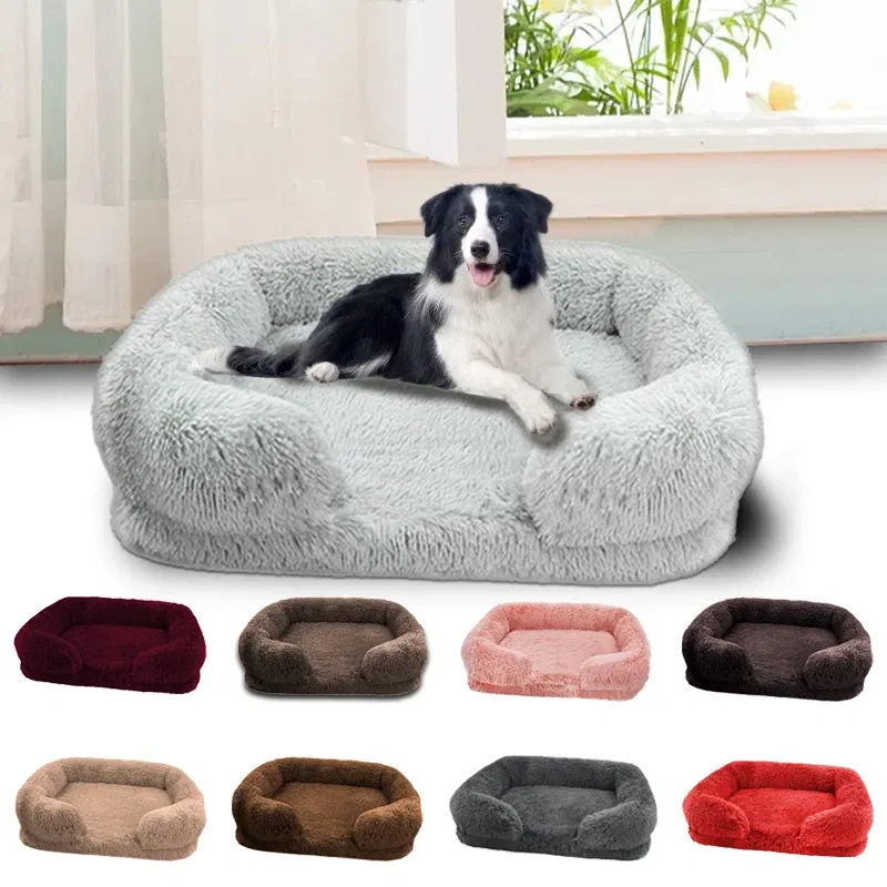 Color: light yellow, Size: M - New Large Dog Bed Dog Plush Pet Bed Winter Thickened Pad Dog Sleeping Bed Sofa Removable Pad Dog Small Large Dog square kennel