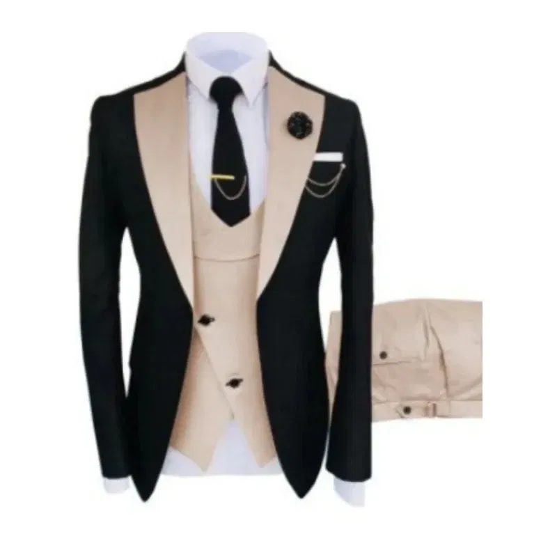 Color: Lavender, Size: L - Men Suits 3 Pieces Tailored Best Man Groom Wedding Tuxedo Slim Fit Jacquard Two-color Blazer Jacket Vest Pants Tuxedo Clothing