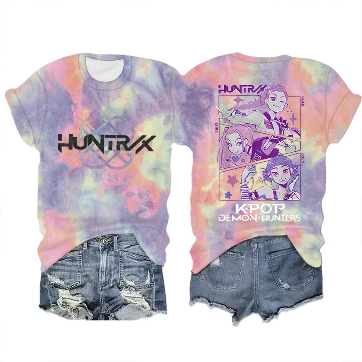 Color: Clear, Size: M - Movie Characters T-shirt Tops Tie-dye Men's Women's Clothing Round Neck Short Sleeve T-shirt Street Style T-shirts