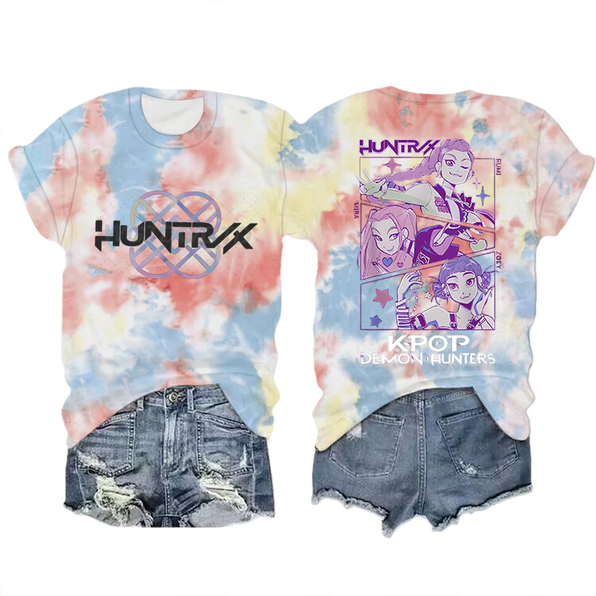 Color: Clear, Size: M - Movie Characters T-shirt Tops Tie-dye Men's Women's Clothing Round Neck Short Sleeve T-shirt Street Style T-shirts