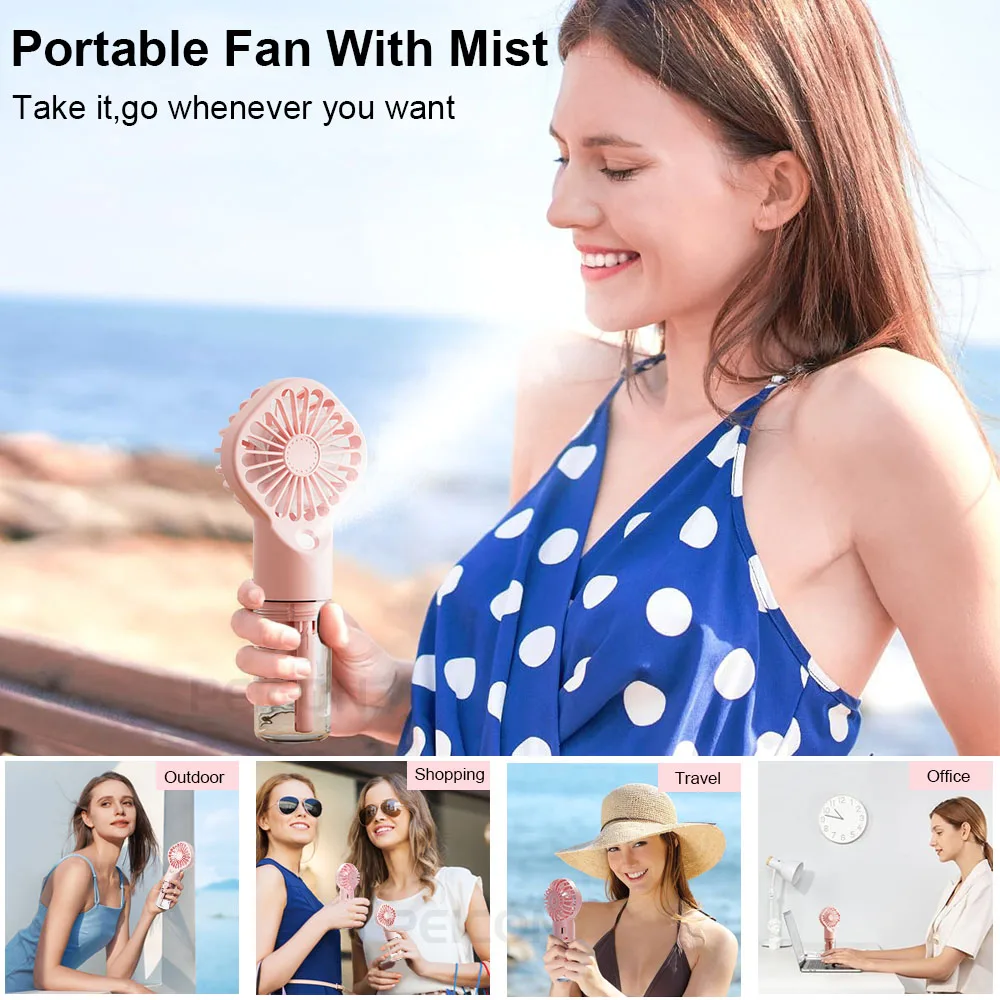 Color: Yellow - Portable Humidifier Fan Handheld Mist Fan Portable USB Mini Handheld Fan with Water Humidifier Rechargeable Mini USB Hand Fans