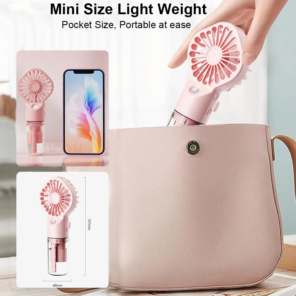 Color: Yellow - Portable Humidifier Fan Handheld Mist Fan Portable USB Mini Handheld Fan with Water Humidifier Rechargeable Mini USB Hand Fans