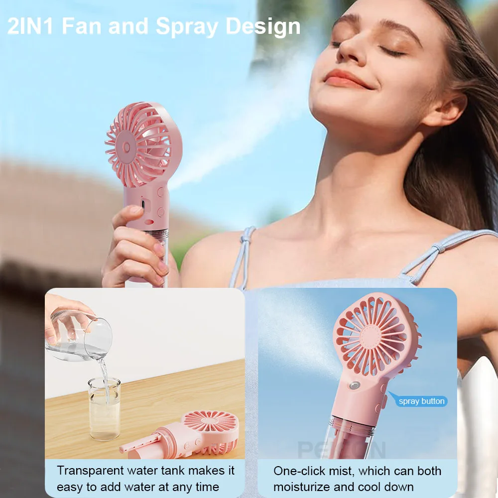 Color: Yellow - Portable Humidifier Fan Handheld Mist Fan Portable USB Mini Handheld Fan with Water Humidifier Rechargeable Mini USB Hand Fans