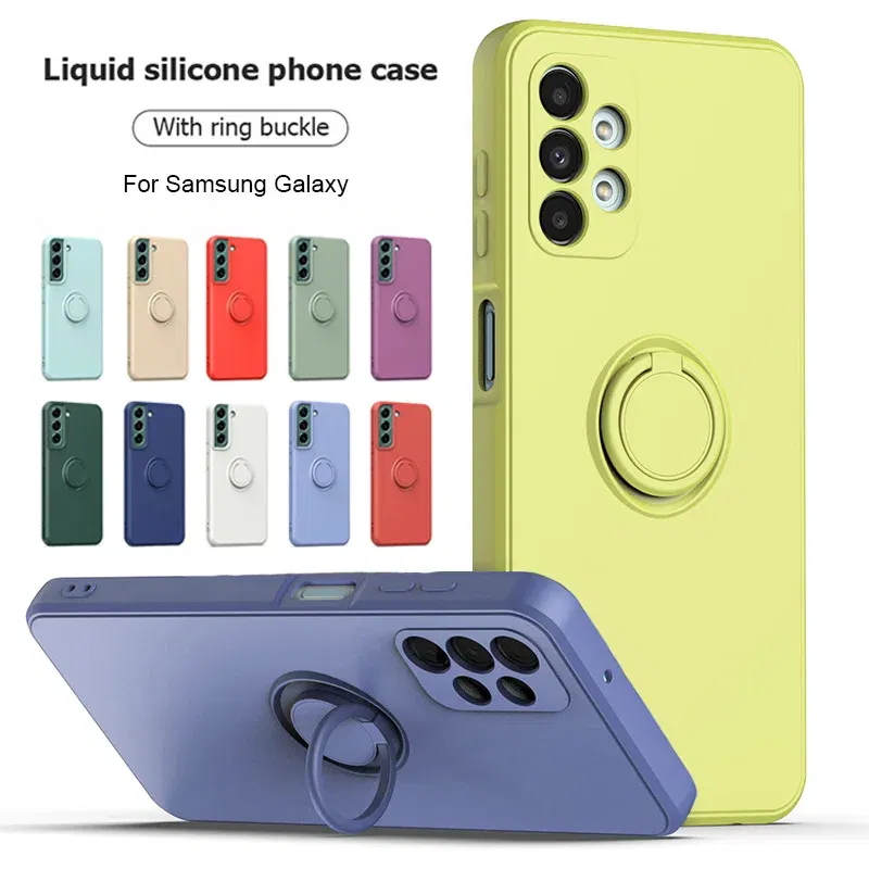 Color: Blue, Ships From: CHINA, Material: GENUINE LEATHER - With Ring Holder Phone Case For Samsung Galaxy S24 Ultra S23 S22 S21 Plus A13 A52 A53 A54 TPU Soft Back Cover