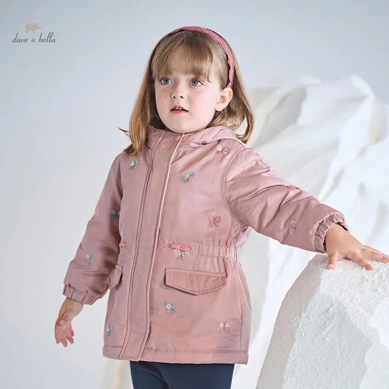 Color: PURPLE, Kid Size: 7 - Dave Bella Children Girls Baby Tops Outerwear 2024 Autumn Winter Thicken Hooded Zipper Gentle Baby Overcoat Outdoor DB4243880