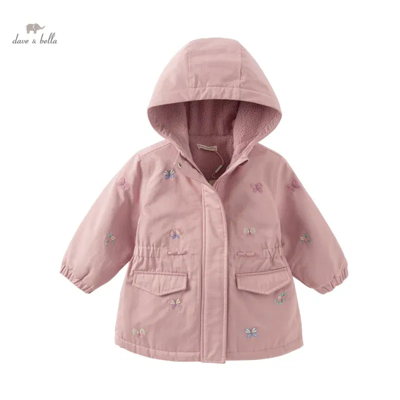 Color: PURPLE, Kid Size: 7 - Dave Bella Children Girls Baby Tops Outerwear 2024 Autumn Winter Thicken Hooded Zipper Gentle Baby Overcoat Outdoor DB4243880