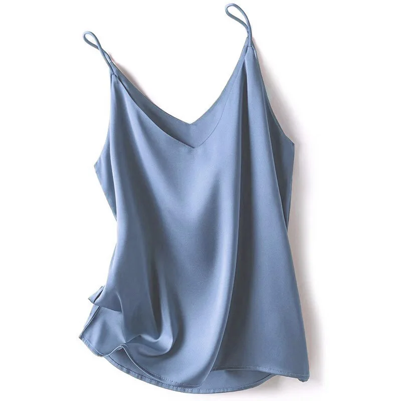 Color: GRAY, Size: M - 2024 Summer Camisole Slim Vest Sexy Women Sleeveless V-Neck Gray Tee Tank Tops Female Solid Black/White Korean Crop Tops Y2k