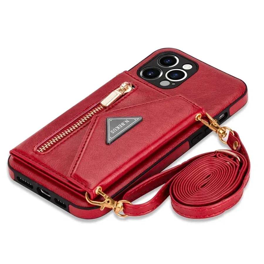 Color: Pink, Material: Carbon Fiber - Wallet Side Card Zipper Flip Crossbody Leather Case For iPhone 15 14 Pro Max 13 Mini 12 11 SE 2022 2020 X XS XR 8 7 6 6s Plus