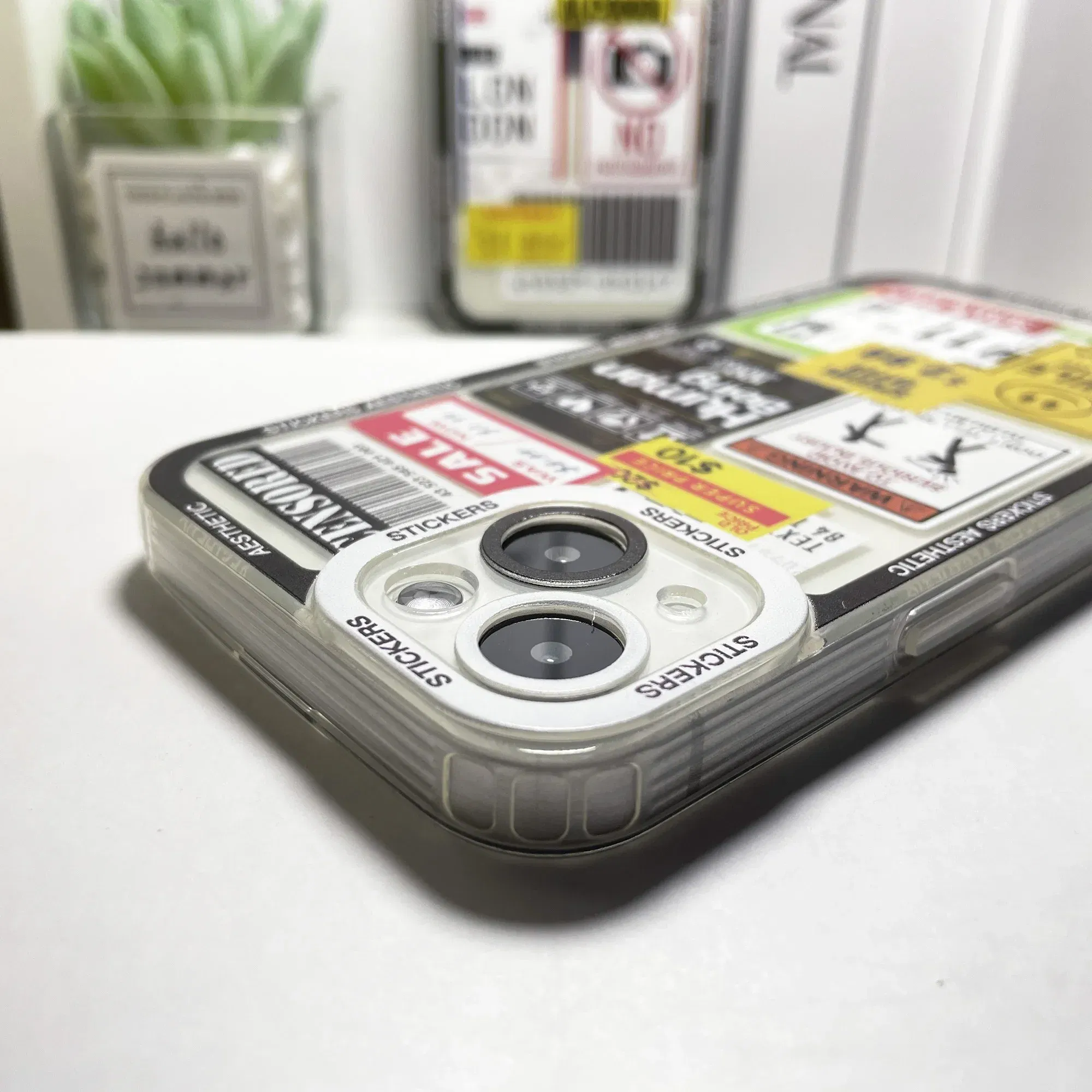 Color: Blue, Material: Denim - Mix Labels Aesthetic Stickers Collage Phone Case For iPhone 16 15 14 13 12 11 Pro Max Mini XS X XR SE 7 8 Plus Clear Soft Cover