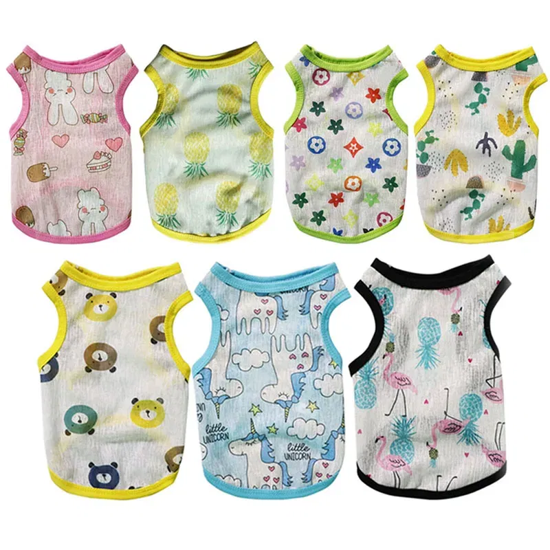 Color: Blue, Size: L - Summer Dog Vest Ultra Thin Breathable Mesh Cloth Pet T-shirt for Small Dogs Cute Cartoon Print Puppy Cat Cheap Clothes Costumes