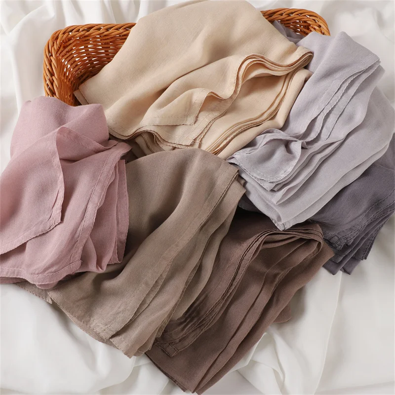 Color: Red - Ramadan Solid Color Big Size Cotton Rayon Hijab Scarf Women Muslim Headscarf Wraps Shawls Femme Musulman Headband Islamic Turban