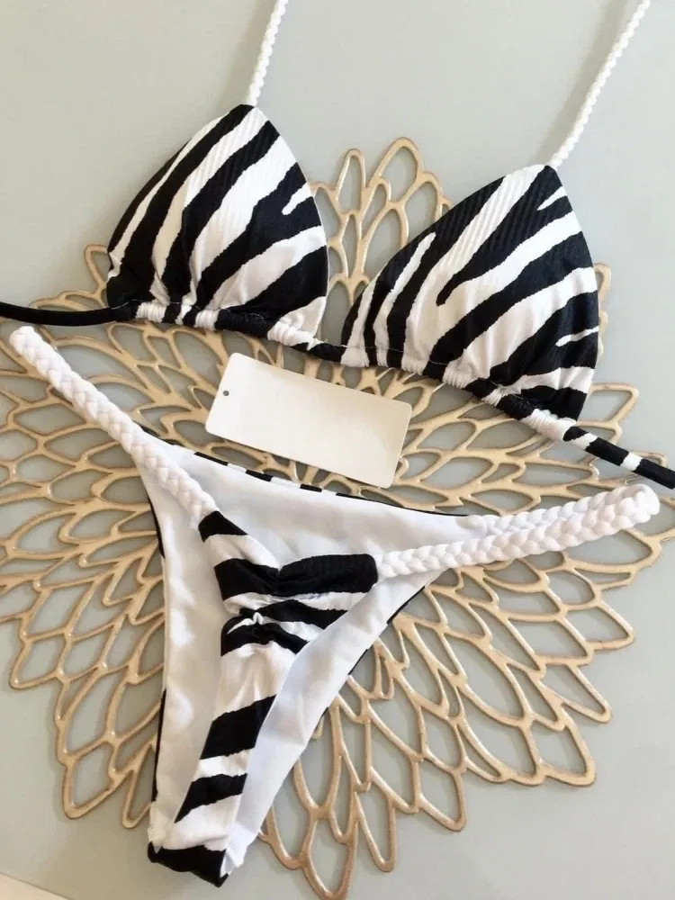 Color: Gold, Size: S - Bikini High Waist Swimsuit Sexy Thong Bikini Set Zebra Print Women Brazilian Swimwear 2023 New Biquini Swim Bathing Suits Women