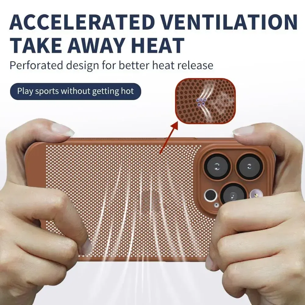 Color: pink, Compatible-Phone Models: For iPhone 13 Pro Max, Ships From: CHINA - Breathable Heat Dissipation Cooling Case For iPhone 16 Pro Max 15 14 13 12 11 PC Hard Back Cover