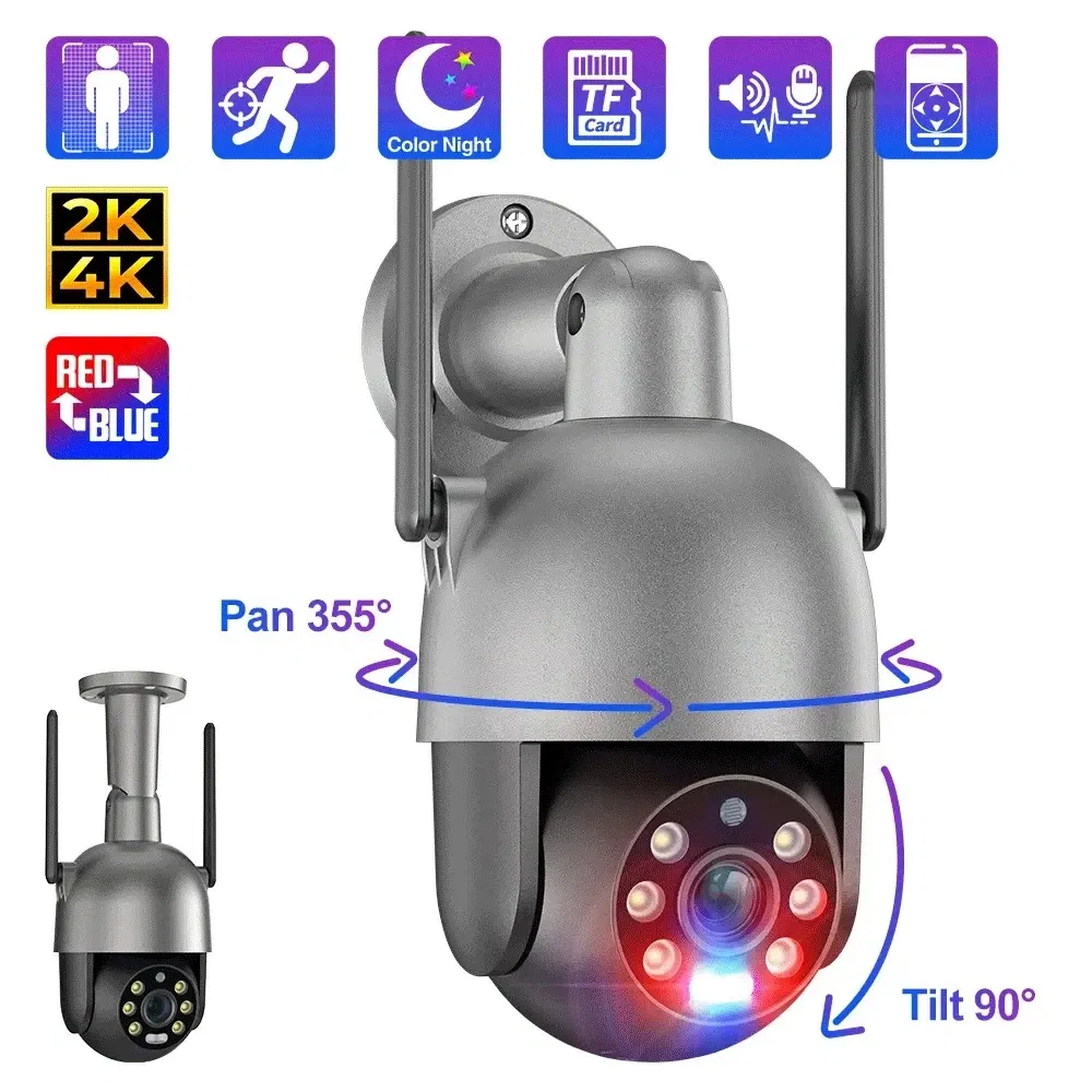 Sensor Size: 1/2.5'', Plug Type: US PLUG, - Techage 2K 4K UHD 8MP WIFI Smart AI Camera Two-way Conversation Human Detection Red-Blue Light Alarm Outdoor Security IP Camera