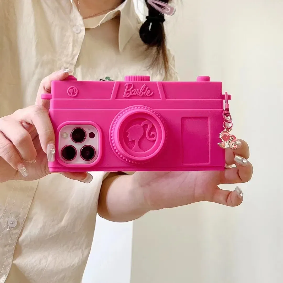 Material: PE, Color: Beige - Pink Camera Case For iPhone 15 14 13 12 11 Pro Max Kawaii Fashion Case Fashion Pendant Cute Girl