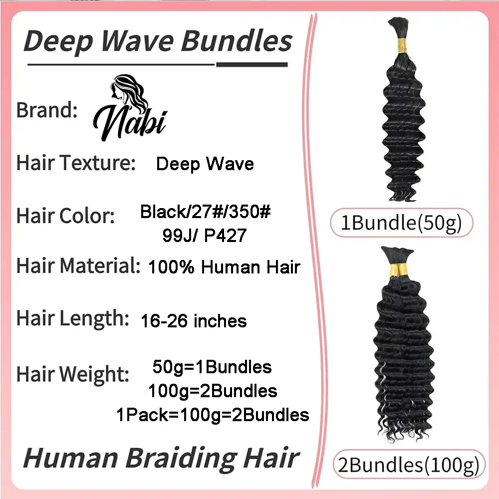 Color: 1B/27HL, Material Grade: virgin hair, Longest Hair Proportion: 30%-55%, Stretched Length: 26inches, Bulk Buy: 10Pcs/Lot - NABI Deep Wave Boho Braiding Hair Bulk 16inches No Weft Human Hair Extension Curly Hair Bundles for Boho Braids