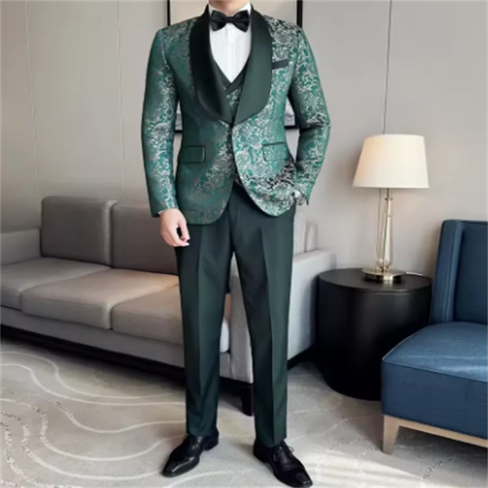 Color: black, Size: 5XL - Green Men's Suit 3-Piece, Wedding Party Dress Jacket with Vest & Trousers, Asian Size Slim Men Sets, Beige Black Blue Available