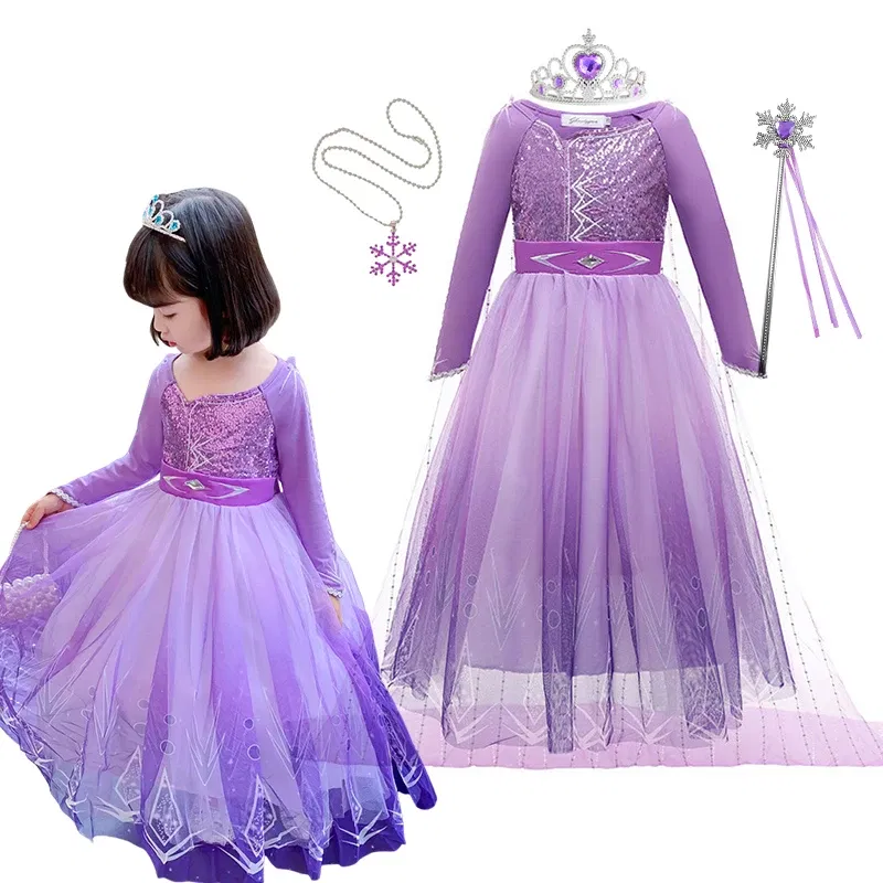 Kid Size: 2T, Color: Beige - Disney Frozen Anna Elsa Girls Princess Dresses Mesh Sequin Dress Kids Cosplay Snow Queen Costumes Carnival Birthday Party Gowns