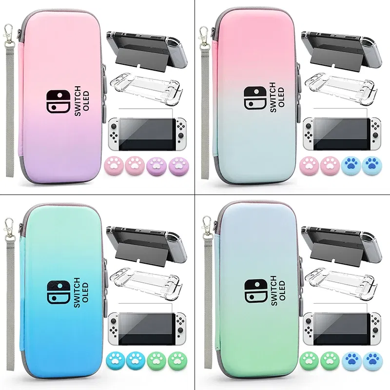 Color: Pink - Case Kit For Nintend Switch OLED Console Carrying Case Protective Pouch Hard Shell Clear Cover For Switch Oled WIth Film Glass