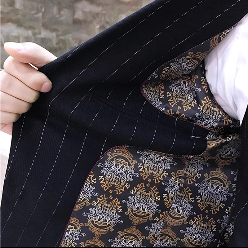 Color: WHITE, Size: XXXL - Gray Men Classic Striped/Checked Suits, Business Office 3 Piece, Asian Size Slim Fit Men Dress Jacket & Pants with Vest, S-4XL