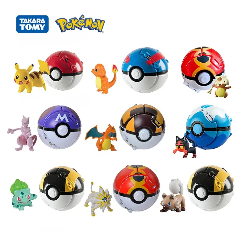 Color: Dark Khaki - New Pokemon Pokeball Anime Action Figurse Pikachu Squirtle Pocket Monster Variant Pok?©mon Game Elf Ball Model Toys Kids Gift