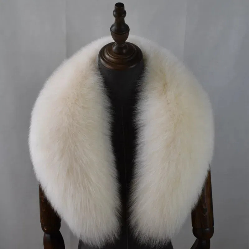 Color: khaki, Size: M - Fox Fur Collar 100% Real Fox Fur Scarf Straight Collar Natural Fur Gray Collar Large Size Neck Warmer Fur Scarf Shawls