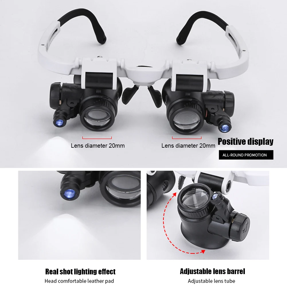 Color: Other - 1/2PC XLED Watch Jeweler Repair Magnifier With LED Light Telescopic Headband Magnifier Glasses Reading Loupes Eyewear 8x 15x 23x