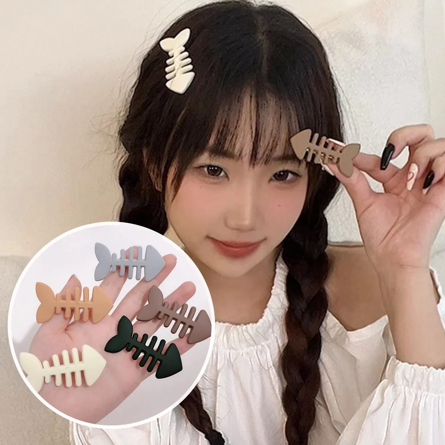 Color: Tangerine - Simple Milk Tea Color Fishbone Hairpin Girl Cute Bangs Barrettes Sweet Side Hairgrips Temperament Duckbill Clip Hair Accessories