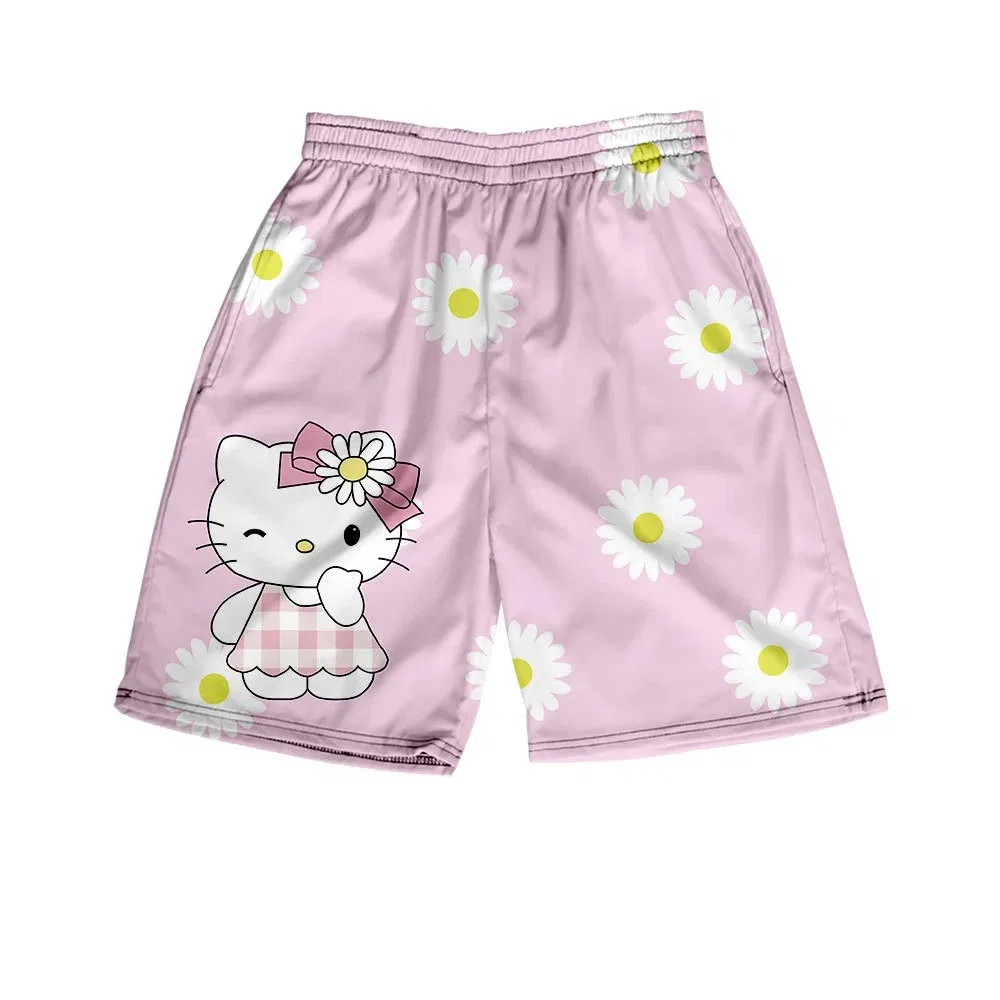 Color: Blue, Kid Size: 4 - Hello Kitty Summer Boy Girls Loose Shorts Versatile Trendy Slimmer Look Ins Casual Cropped Pants