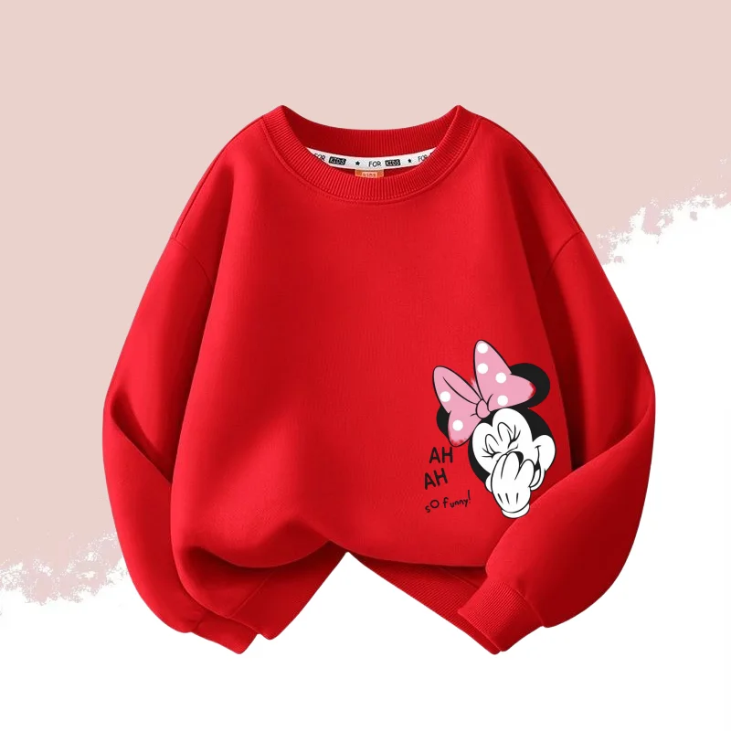 Color: Orange, Kid Size: 11 - Autumn Baby Girls Cotton Cloth Kid Boy Disney Minnie Printed Long Sleeve Sweatshirt Children Cartoon O-Neck Soft Breathable Top