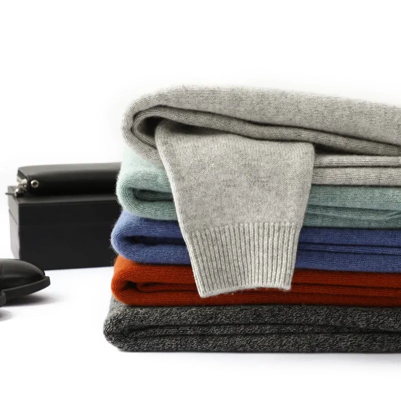 Color: Champagne, Size: XXXL, Ships From: CHINA - Men's 100% Pure Wool Cashmere Sweater O-Neck Pullover Knit Sweater Autumn and Winter New Long Sleeve High-End Jumpers Thick Tops