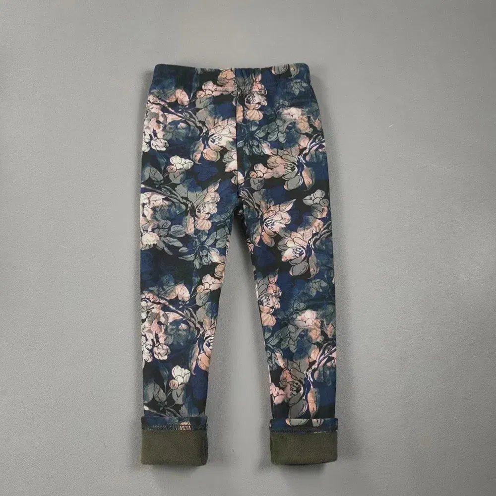 Color: Beige, Kid Size: 4 - 2-11Y Girls' Pants Autumn and Winter Slim Fit Warm Bottom Pants Thickened Velvet Printed Children's Pants Baby Casual Pants