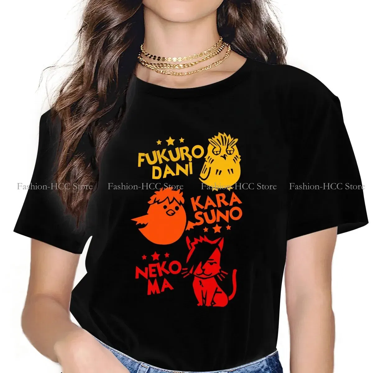 Color: WHITE, Size: M - Best Team O Neck Polyester TShirt Haikyuu Cartoon Anime Classic T Shirt Women Tops