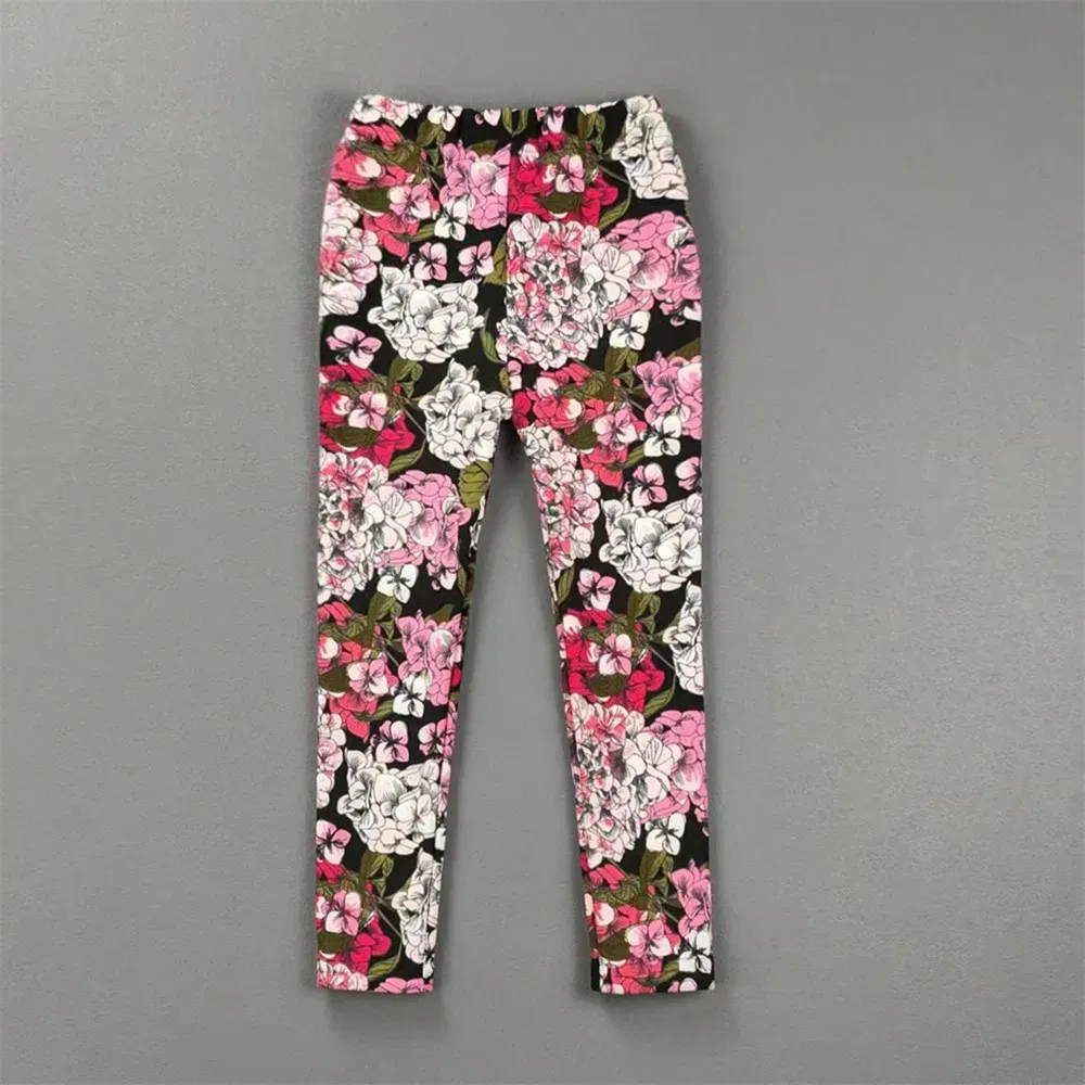 Color: Rose Red, Kid Size: 2T - 2-11Y Girls' Pants Autumn and Winter Slim Fit Warm Bottom Pants Thickened Velvet Printed Children's Pants Baby Casual Pants