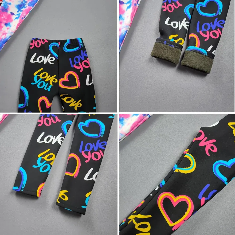 Color: Rose Red, Kid Size: 2T - 2-11Y Girls' Pants Autumn and Winter Slim Fit Warm Bottom Pants Thickened Velvet Printed Children's Pants Baby Casual Pants