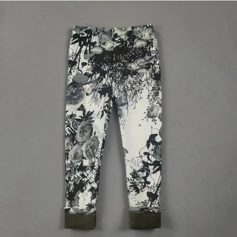 Color: Rose Red, Kid Size: 2T - 2-11Y Girls' Pants Autumn and Winter Slim Fit Warm Bottom Pants Thickened Velvet Printed Children's Pants Baby Casual Pants