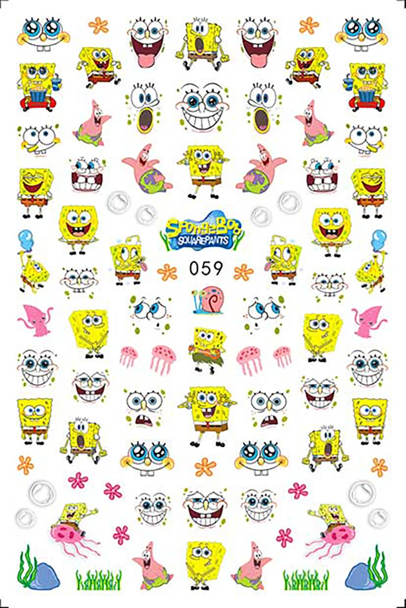 Color: gold foil - 1PCS Miniso Spongebob Cartoon Nail Stickers Nail Art Decoration Cute Hello Kitty Stitch Nail Art Stickers Nail Art Supplies