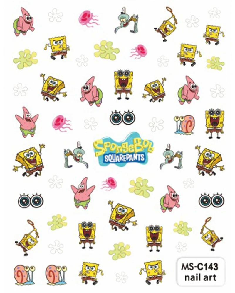 Color: gold foil - 1PCS Miniso Spongebob Cartoon Nail Stickers Nail Art Decoration Cute Hello Kitty Stitch Nail Art Stickers Nail Art Supplies