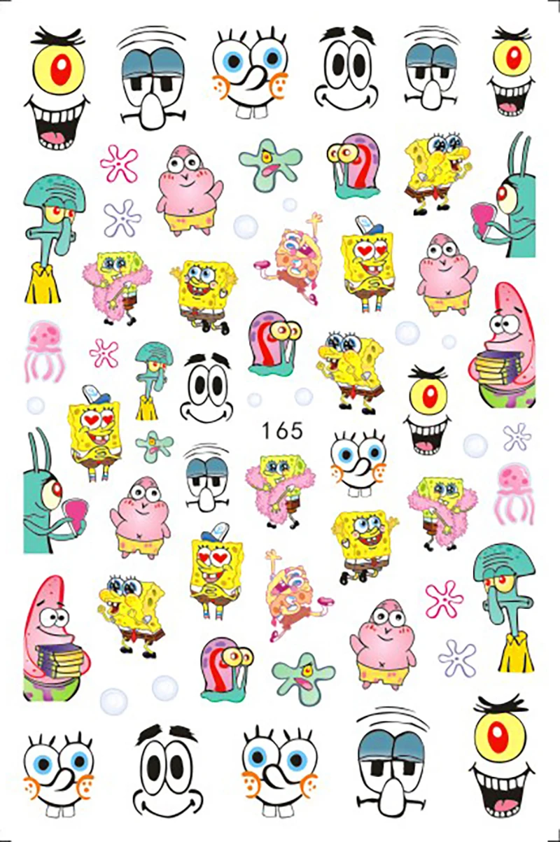 Color: gold foil - 1PCS Miniso Spongebob Cartoon Nail Stickers Nail Art Decoration Cute Hello Kitty Stitch Nail Art Stickers Nail Art Supplies